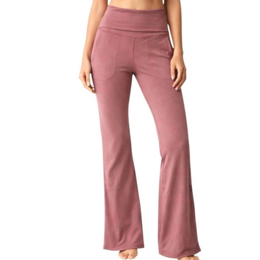 Halara Heather Mauve Fold Over High Waist Pockets Flare Leggings Yoga Pants XS